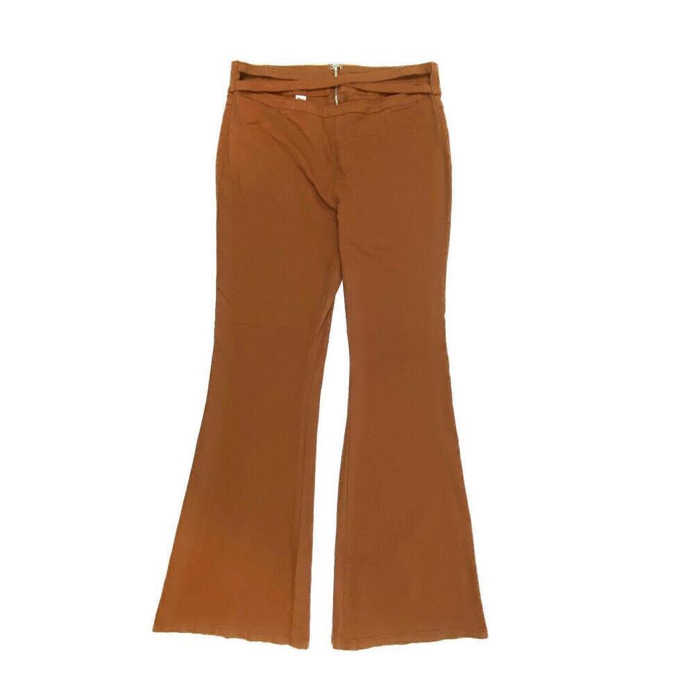 It's Flare‎ Back Zip Criss Cross Waist Women's size 13 Long Brown Denim Jeans